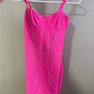 Pink Rhinestone Embellished Dress